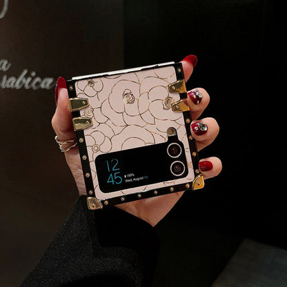 Luxury Brand Camellia Gold Plating Square Case For Samsung Galaxy Z Flip4 Flip3 5G - {{ shop_name}} pphonecover