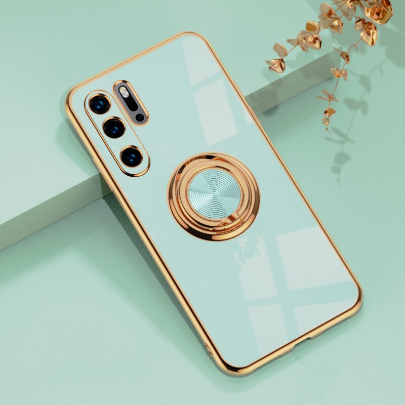 Luxury Plating Silicone Case For Huawei P30 Pro P20 Mate 20 P30Pro Honor 20 30 Pro Phone Stand Ring Holder Full Cover - {{ shop_name}} varyfun