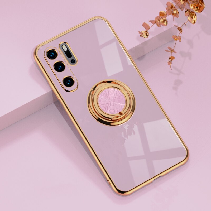 Luxury Plating Silicone Case For Huawei P30 Pro P20 Mate 20 P30Pro Honor 20 30 Pro Phone Stand Ring Holder Full Cover - {{ shop_name}} varyfun