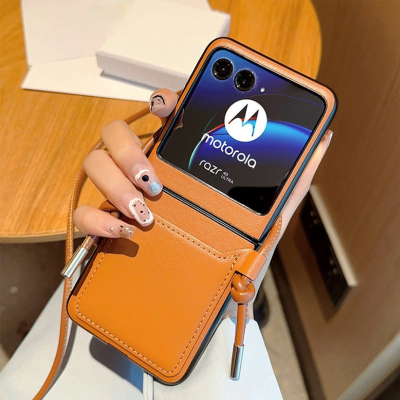 Luxury Simple Business Crossbody Lanyard Card Holder Phone Case For Motorola Razr 40 - mycasety2023 Mycasety