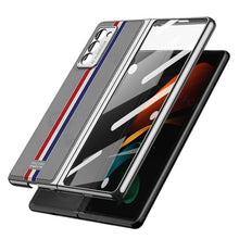 Load image into Gallery viewer, Luxury Leather Carbon Fiber Plating Case For Samsung Galaxy Z Fold3 Fold2 With Tempered Glass Screen - {{ shop_name}} varyfun
