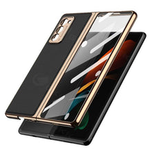 Load image into Gallery viewer, Luxury Leather Carbon Fiber Plating Case For Samsung Galaxy Z Fold3 Fold2 With Tempered Glass Screen - {{ shop_name}} varyfun
