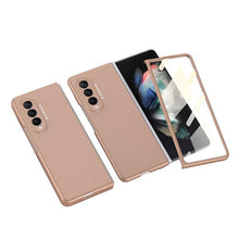 Load image into Gallery viewer, Luxury Leather Carbon Fiber Plating Case For Samsung Galaxy Z Fold3 Fold2 With Tempered Glass Screen - {{ shop_name}} varyfun
