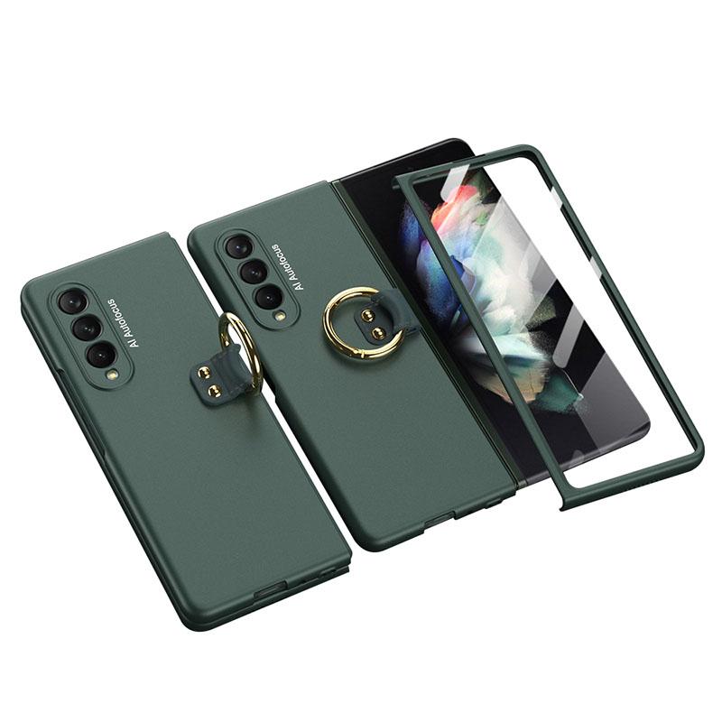 Luxury Leather Carbon Fiber Plating Case For Samsung Galaxy Z Fold3 Fold2 With Tempered Glass Screen - {{ shop_name}} varyfun