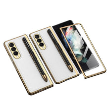 Load image into Gallery viewer, Luxury Leather Carbon Fiber Plating Case For Samsung Galaxy Z Fold3 Fold2 With Tempered Glass Screen - {{ shop_name}} varyfun
