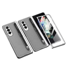 Load image into Gallery viewer, Luxury Leather Carbon Fiber Plating Case For Samsung Galaxy Z Fold3 Fold2 With Tempered Glass Screen - {{ shop_name}} varyfun
