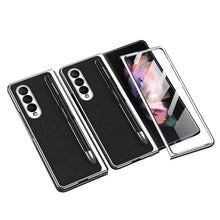 Load image into Gallery viewer, Luxury Leather Carbon Fiber Plating Case For Samsung Galaxy Z Fold3 Fold2 With Tempered Glass Screen - {{ shop_name}} varyfun
