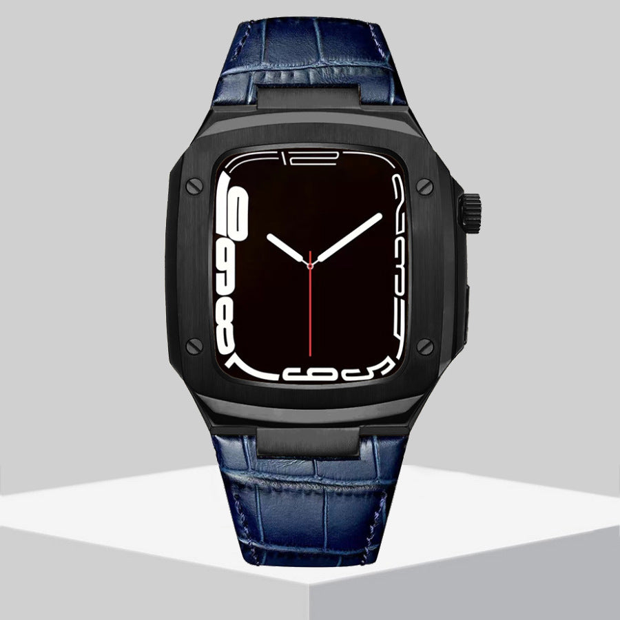 Luxury Metal Case Leather Strap For Apple Watch Series 44/45 mm - mycasety2023 Mycasety