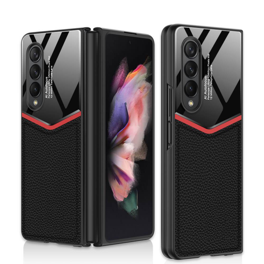 Ultra-thin Plain Leather Luxury Business Tempered Glass Case for Samsung Galaxy Z Fold 3 5G - {{ shop_name}} varyfun