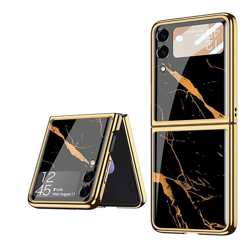 Marble Luxury Plating Frame Anti-knock Protection Glass Case For Samsung Galaxy Z Flip3 - {{ shop_name}} varyfun