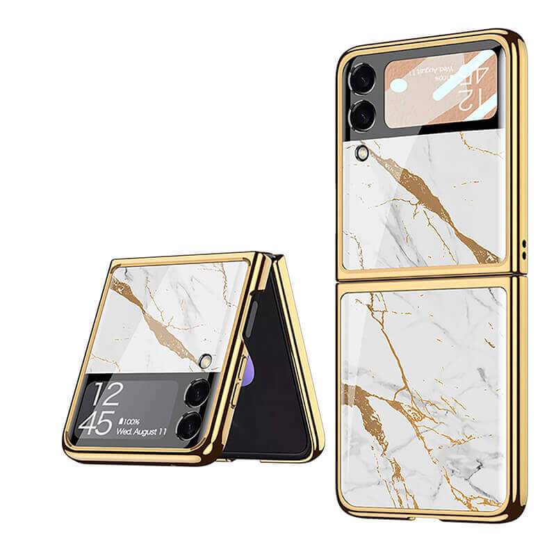 Marble Luxury Plating Frame Anti-knock Protection Glass Case For Samsung Galaxy Z Flip3 - {{ shop_name}} varyfun