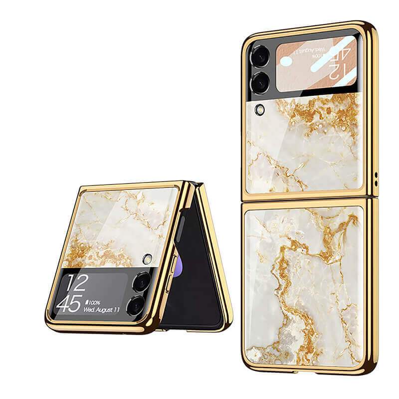 Marble Luxury Plating Frame Anti-knock Protection Glass Case For Samsung Galaxy Z Flip3 - {{ shop_name}} varyfun