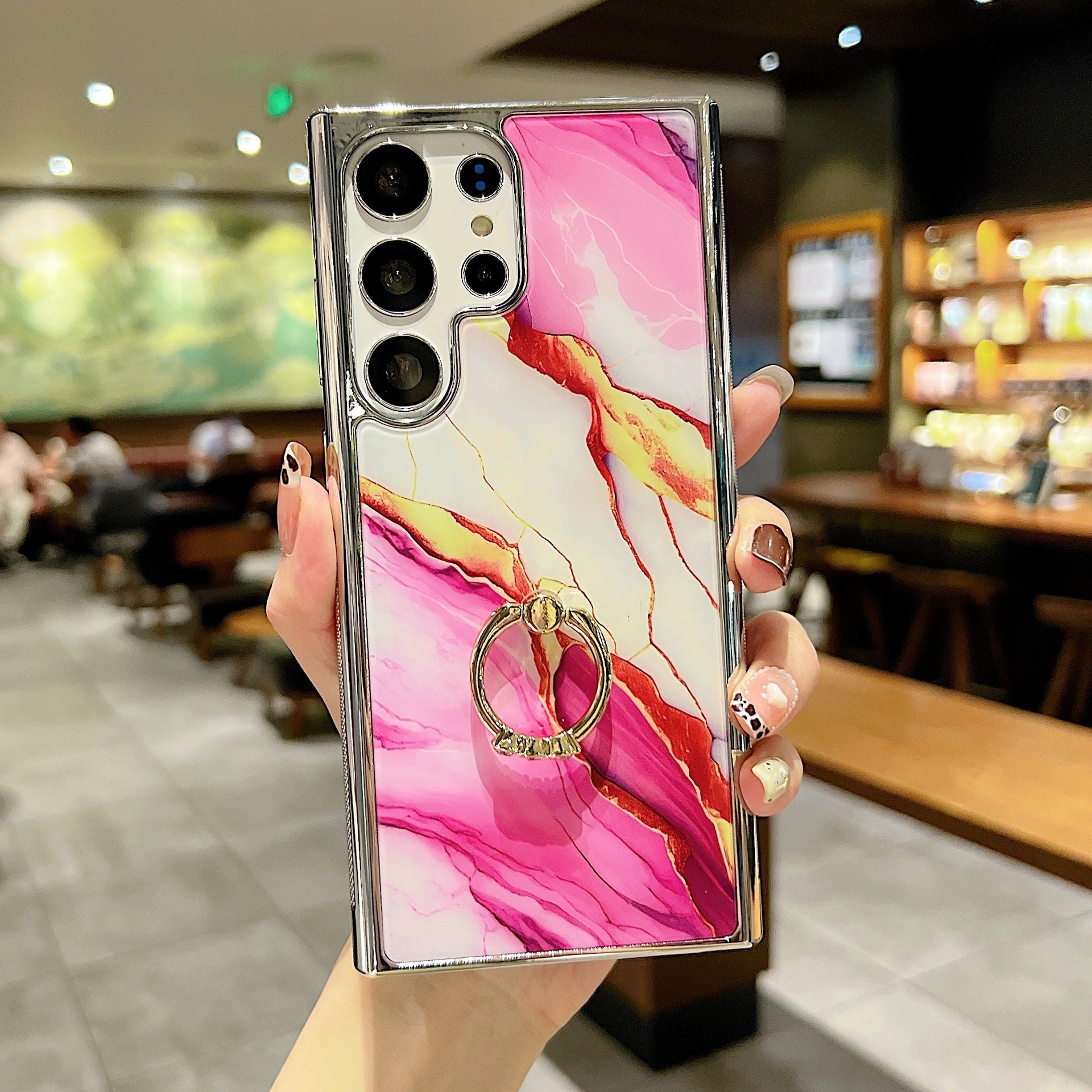 Electroplating Marble Pattern Phone Case With Ring Bracket For Samsung - mycasety2023 Mycasety