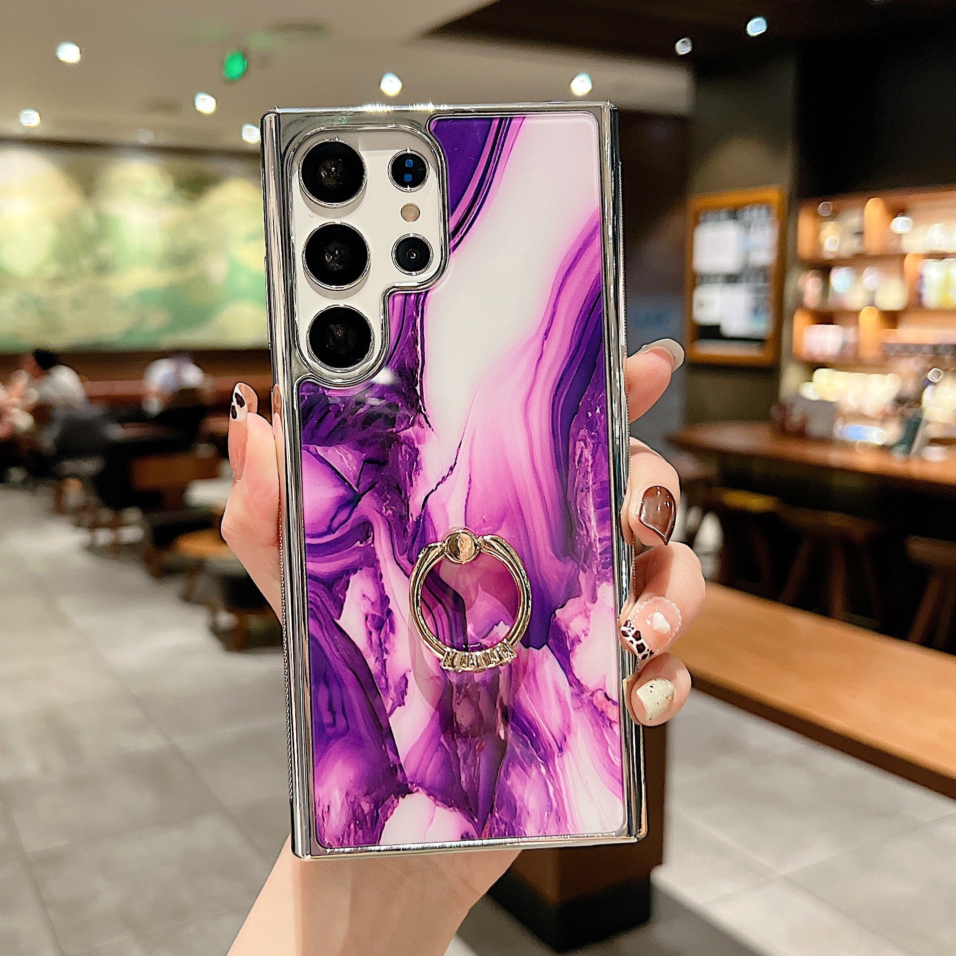 Electroplating Marble Pattern Phone Case With Ring Bracket For Samsung - mycasety2023 Mycasety