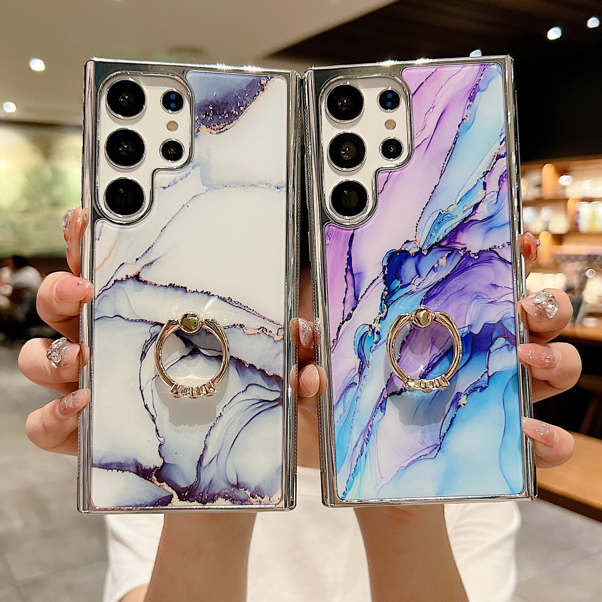 Electroplating Marble Pattern Phone Case With Ring Bracket For Samsung - mycasety2023 Mycasety