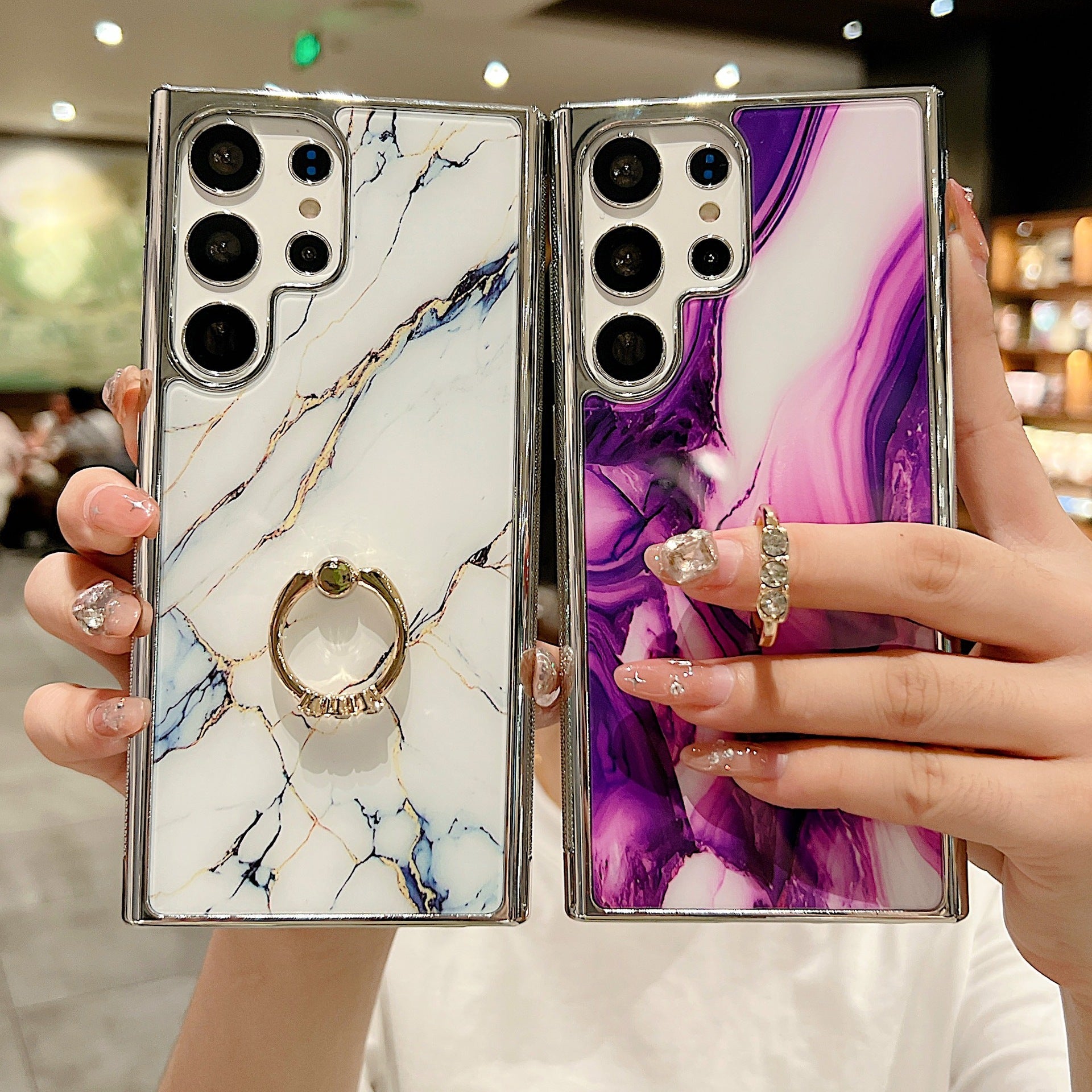 Electroplating Marble Pattern Phone Case With Ring Bracket For Samsung - mycasety2023 Mycasety