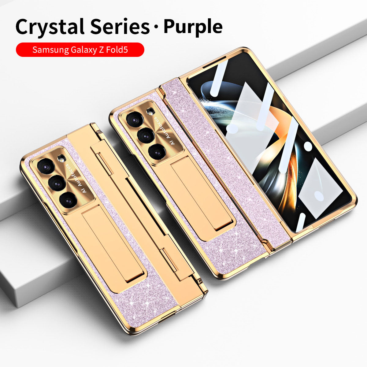 Luxury Crystal Cover Magnetic Bracket Protective Phone Case For Samsung Galaxy Z Fold 3/4/5 With Back Screen Glass - mycasety2023 Mycasety