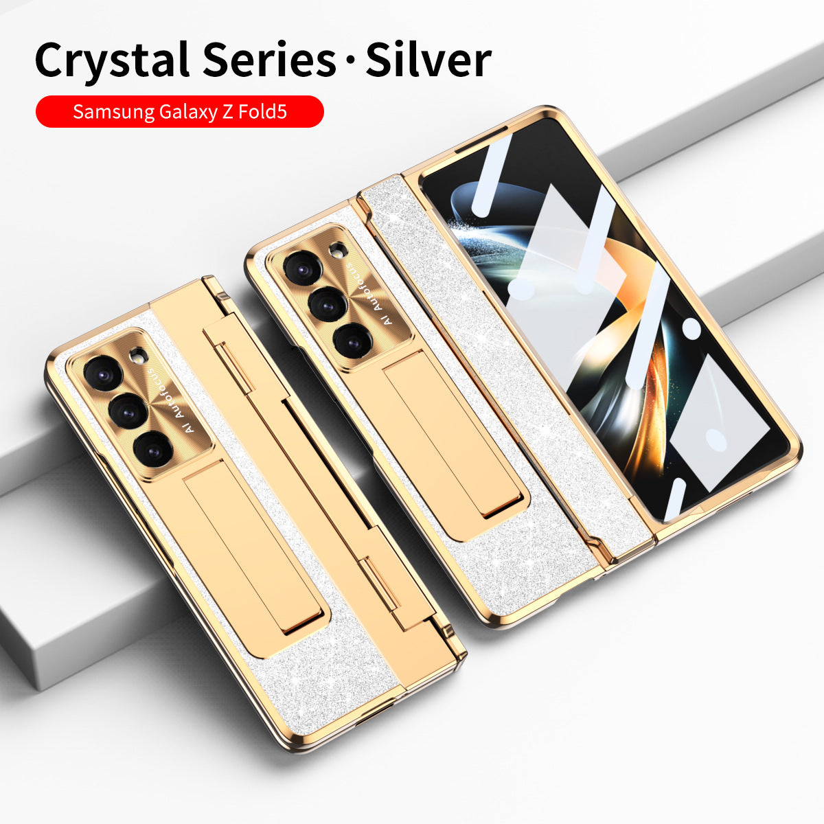 Luxury Crystal Cover Magnetic Bracket Protective Phone Case For Samsung Galaxy Z Fold 3/4/5 With Back Screen Glass - mycasety2023 Mycasety