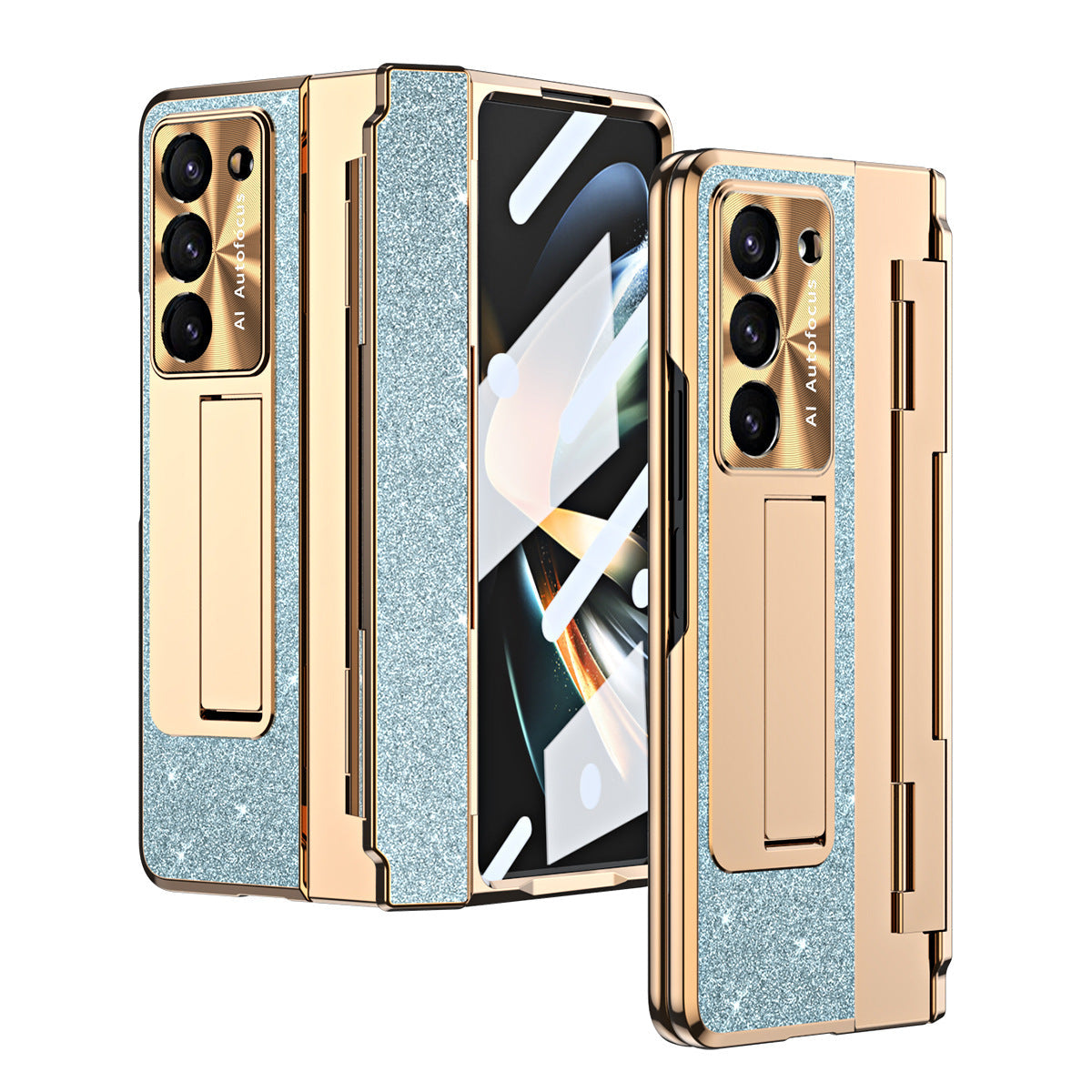 Luxury Crystal Cover Magnetic Bracket Protective Phone Case For Samsung Galaxy Z Fold 3/4/5 With Back Screen Glass - mycasety2023 Mycasety