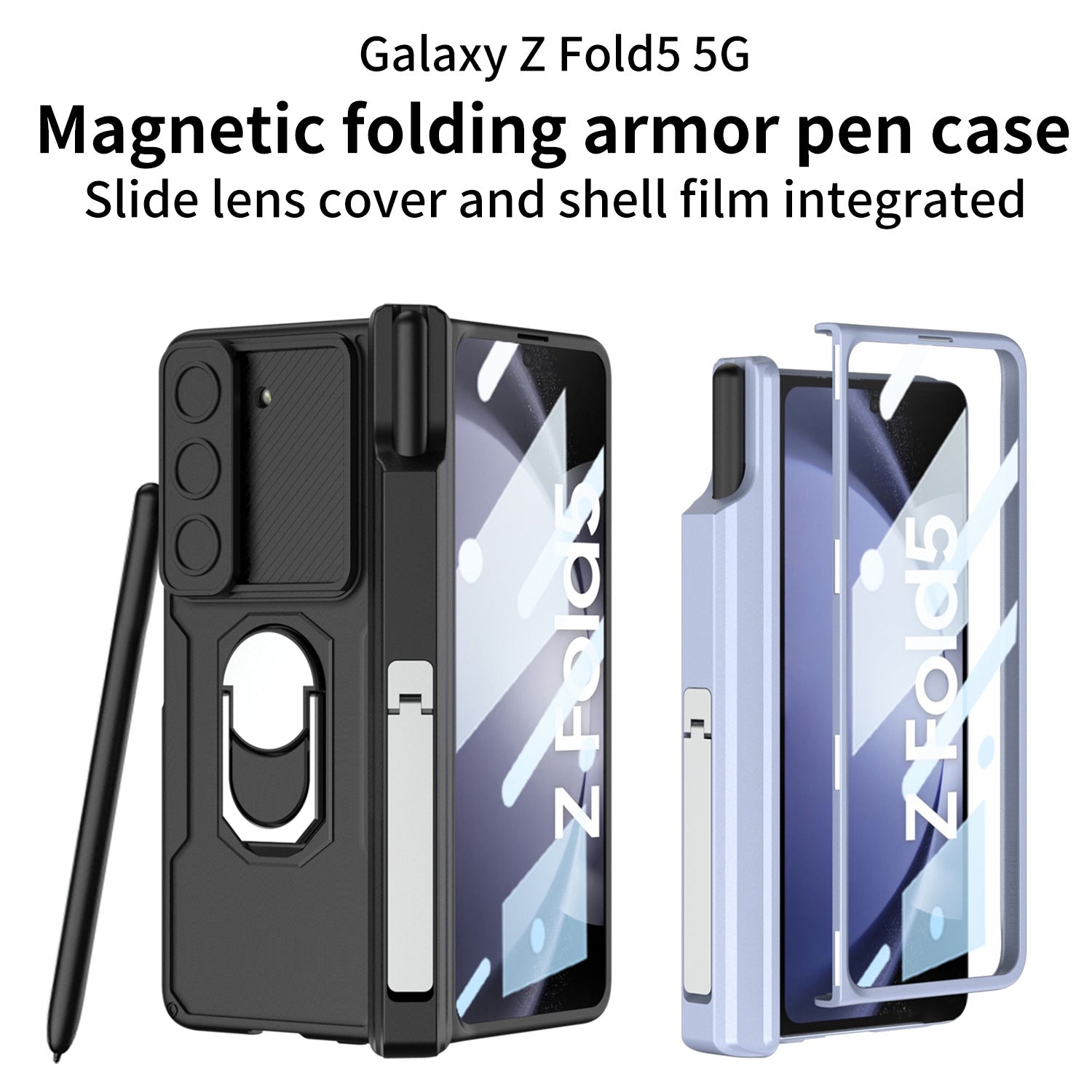 Magnetic Folding Armor Lens Protective Case With Back Screen Protector For Samsung Galaxy Z Fold3 Fold4 Fold5 - mycasety2023 Mycasety