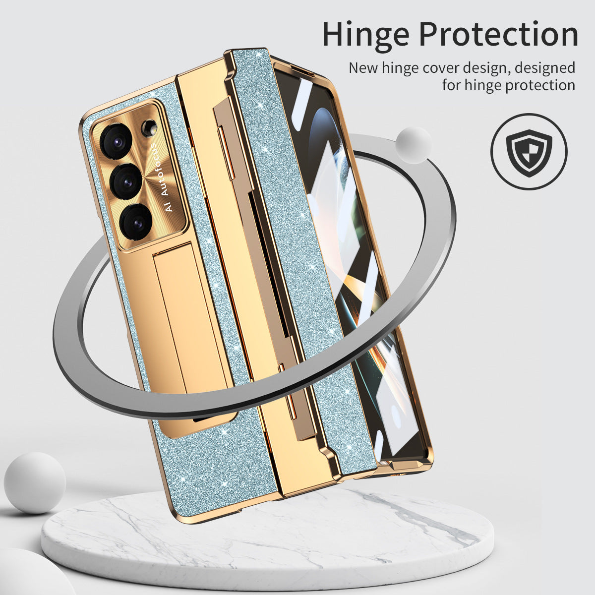 Luxury Crystal Cover Magnetic Bracket Protective Phone Case For Samsung Galaxy Z Fold 3/4/5 With Back Screen Glass - mycasety2023 Mycasety