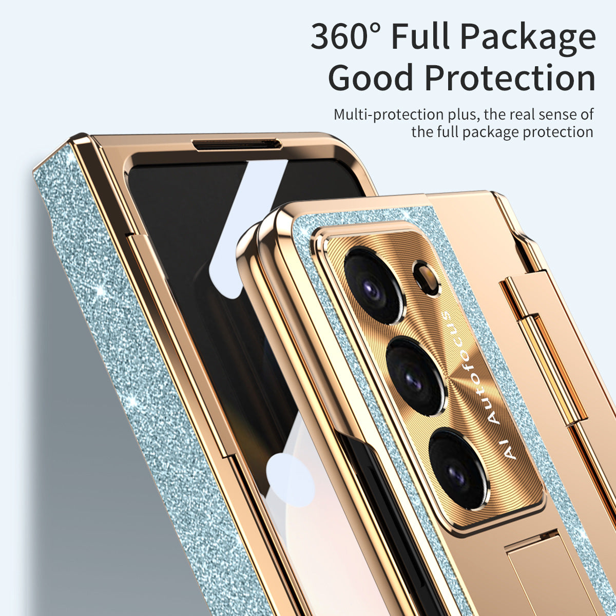 Luxury Crystal Cover Magnetic Bracket Protective Phone Case For Samsung Galaxy Z Fold 3/4/5 With Back Screen Glass - mycasety2023 Mycasety