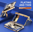 Electroplated Leather Google Pixel Fold Case with Dual Hinge Protective Screen Protector and Hidden Kickstand Pen Slot Free Stylus - mycasety2023 Mycasety