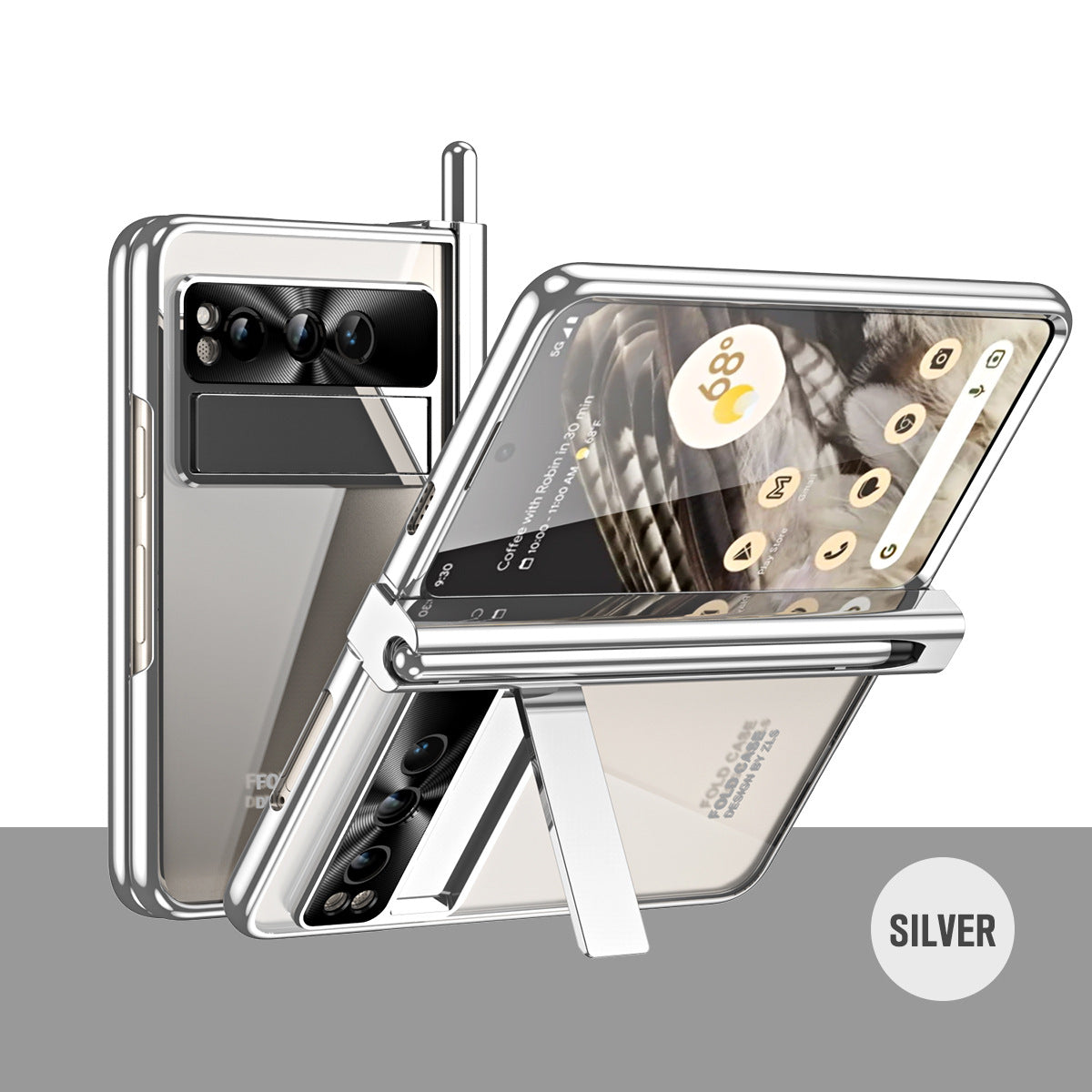 Electroplated Transparent Google Pixel Fold Case with Dual Hinge Protector & Screen Protector & Hidden Kickstand Pen Slot & Free Stylus - {{ shop_name}} varyfun