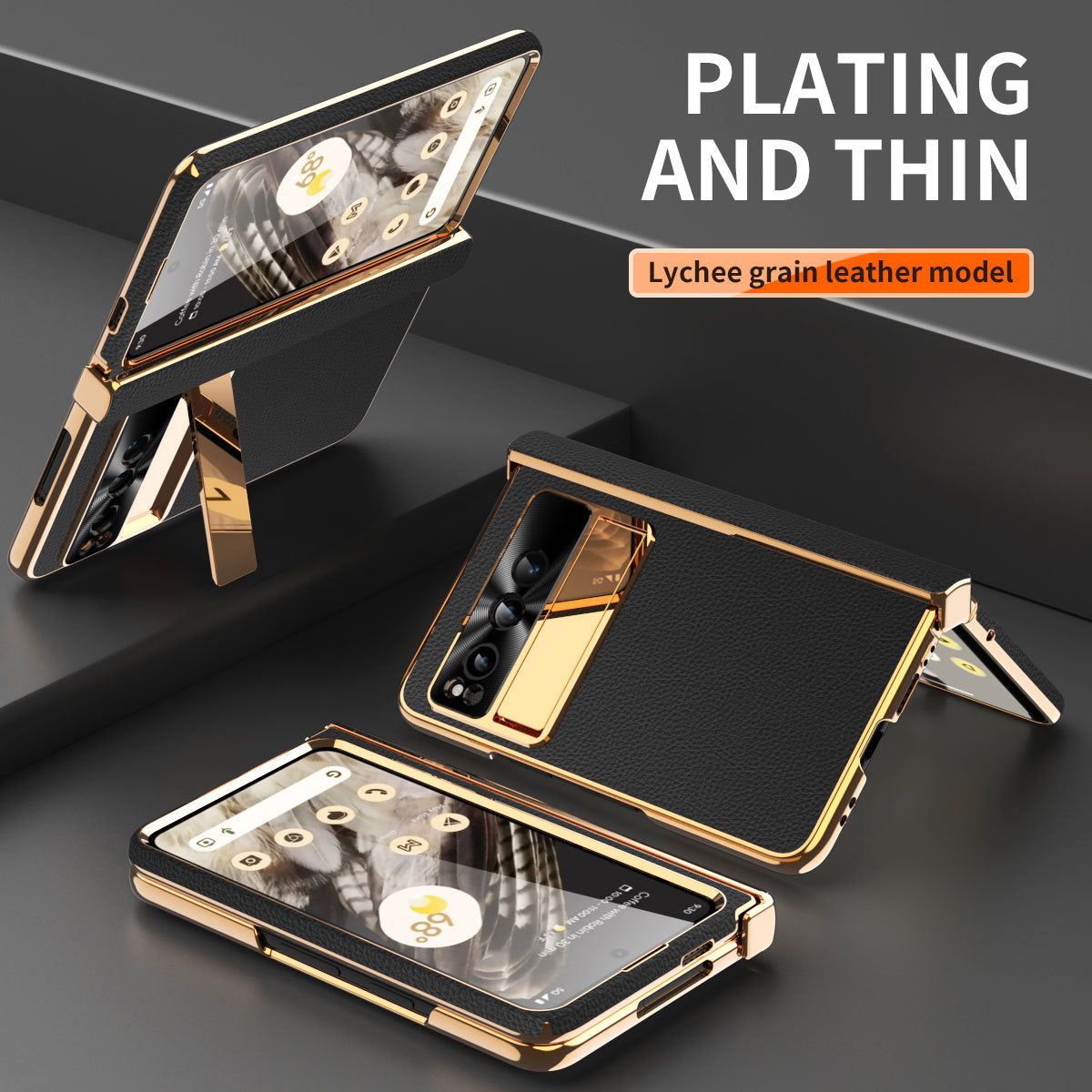 Ultra-thin Leather Electroplating Google Pixel Fold Case All-Inclusive Hinge with Screen Protector - mycasety2023 Mycasety
