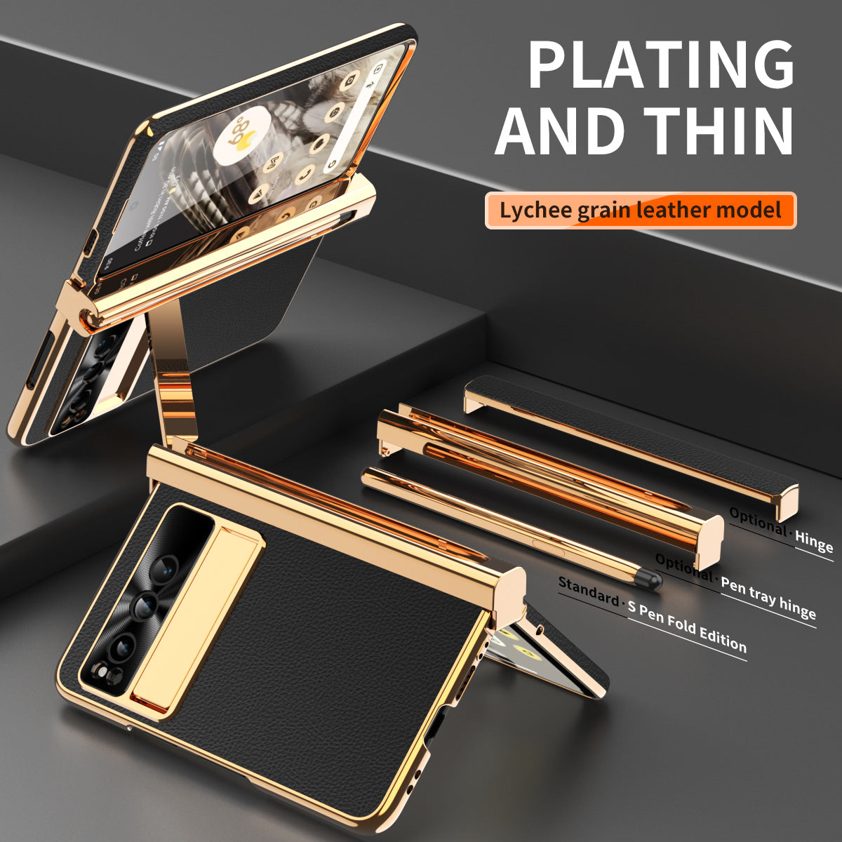 Ultra-Thin Leather Google Pixel Fold shell anti-fall all-inclusive Case double pen slot hinge With Stylus - {{ shop_name}} varyfun