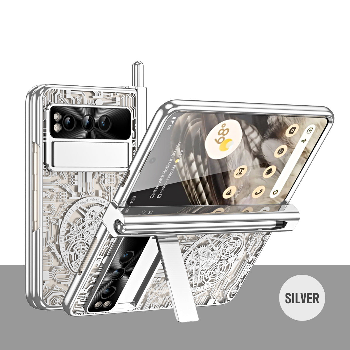 Electroplating Google Pixel Fold Case All Inclusive Double Pen Tray Hinge with Screen Protector and Free stylus - mycasety2023 Mycasety