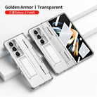 Plated Galaxy Z Fold5 Fold4 Fold3 Case with Front Screen Protector & Flat Hinge Protection & Hidden Stand - mycasety2023 Mycasety