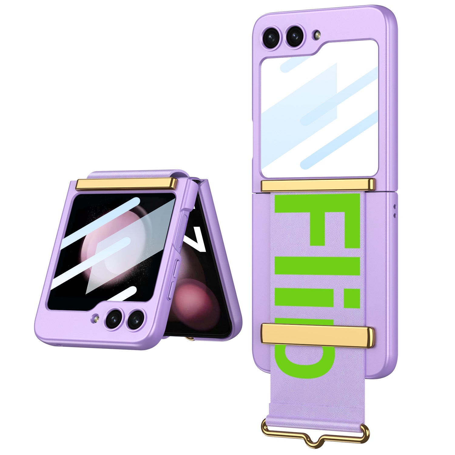 Wristband Ultra-thin Frosted Phone Case With Tempered Glass Protector For Samsung Galaxy Z Flip5 Flip4 Flip3 - mycasety2023 Mycasety