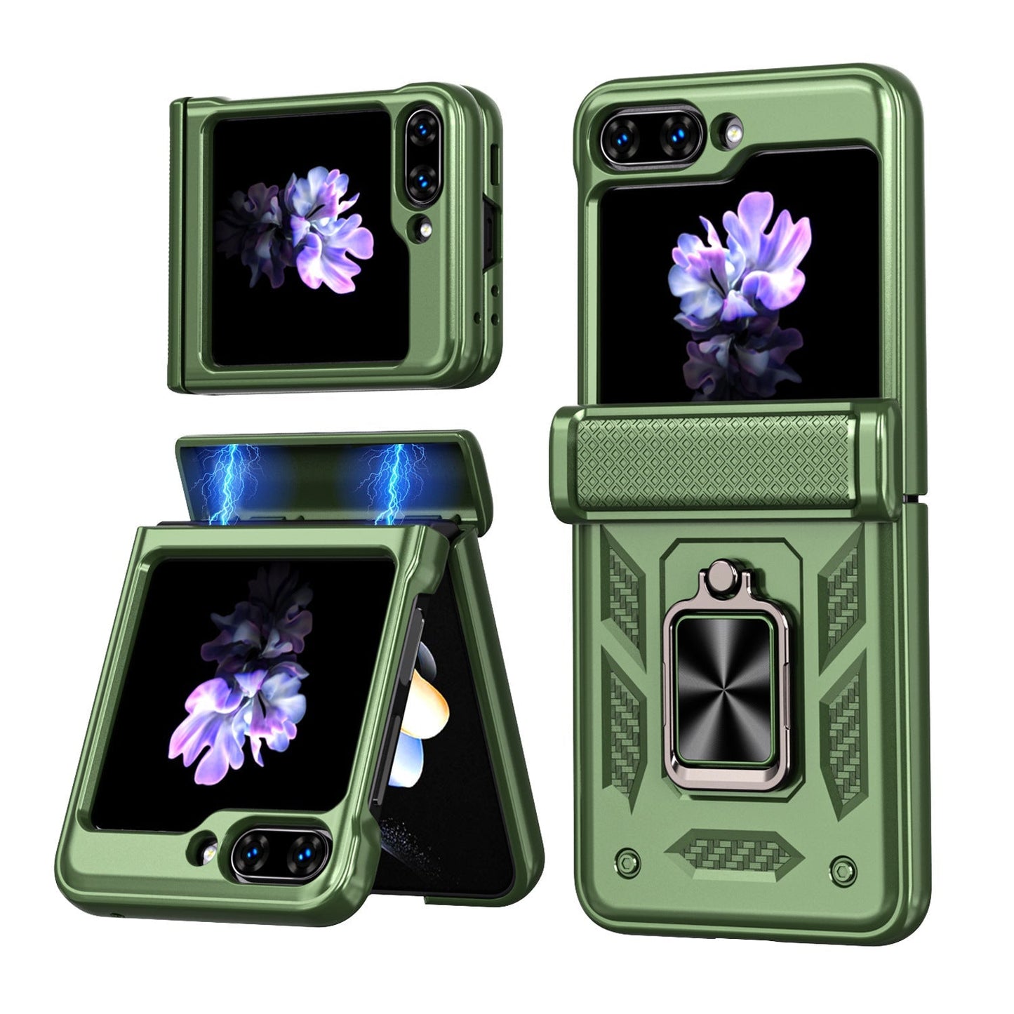 Magnetic Samsung Z Flip 5 Case with Spring Hinge Cover Z Flip 5 Metal Ring Stand Phone Case - mycasety2023 Mycasety
