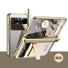 Load image into Gallery viewer, Mycasety Electroplated Transparent Google Pixel Fold Case with Dual Hinge Protector &amp; Screen Protector &amp; Hidden Kickstand Pen Slot &amp; Free Stylus
