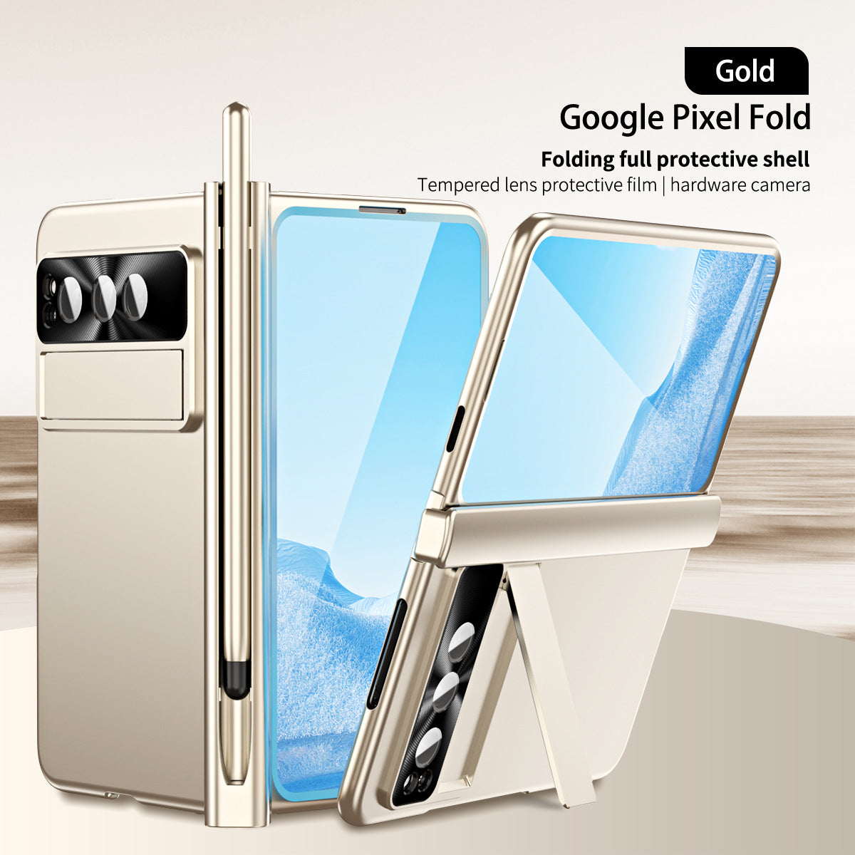 Google Pixel Fold Shell All-inclusive Protection Case With Double Pen Slot Hinge and Front Screen Protector - mycasety2023 Mycasety