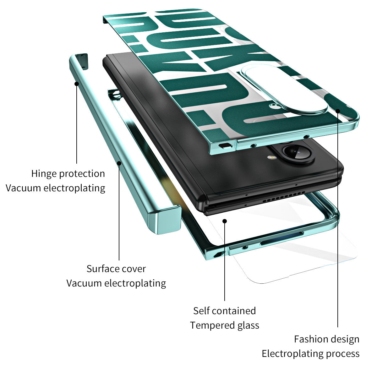 Trend Design Galaxy Z Fold5 Fold4 Fold3 Phantom Plating Case with Hinge Protector - mycasety2023 Mycasety