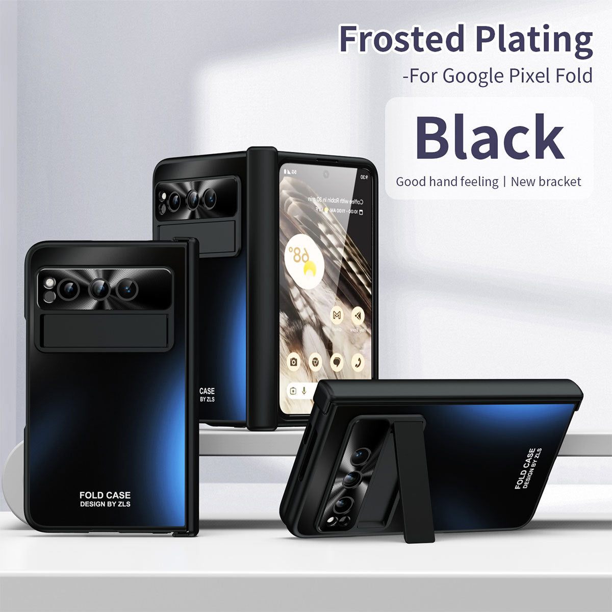 Frosted Plating Google Pixel Fold Case with Hinge Protector Screen Protector and Hidden Kickstand - mycasety2023 Mycasety