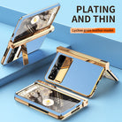 Electroplated Leather Google Pixel Fold Case with Dual Hinge Protective Screen Protector and Hidden Kickstand Pen Slot Free Stylus - mycasety2023 Mycasety