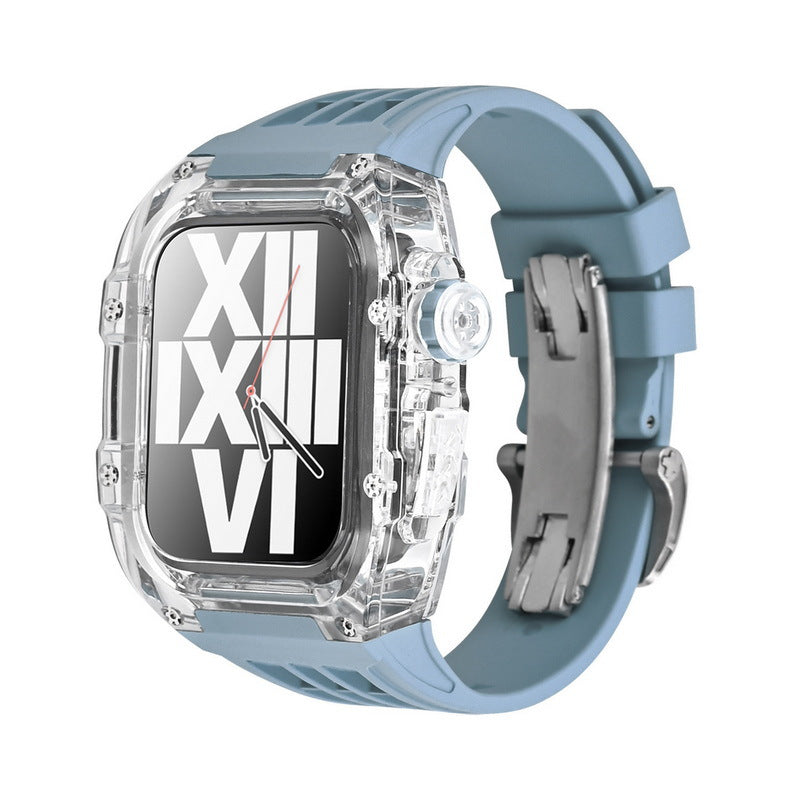 Luxury Metal Case Strap(Fluoro Rubber) For Apple Watch Series 44/45 mm - mycasety2023 Mycasety