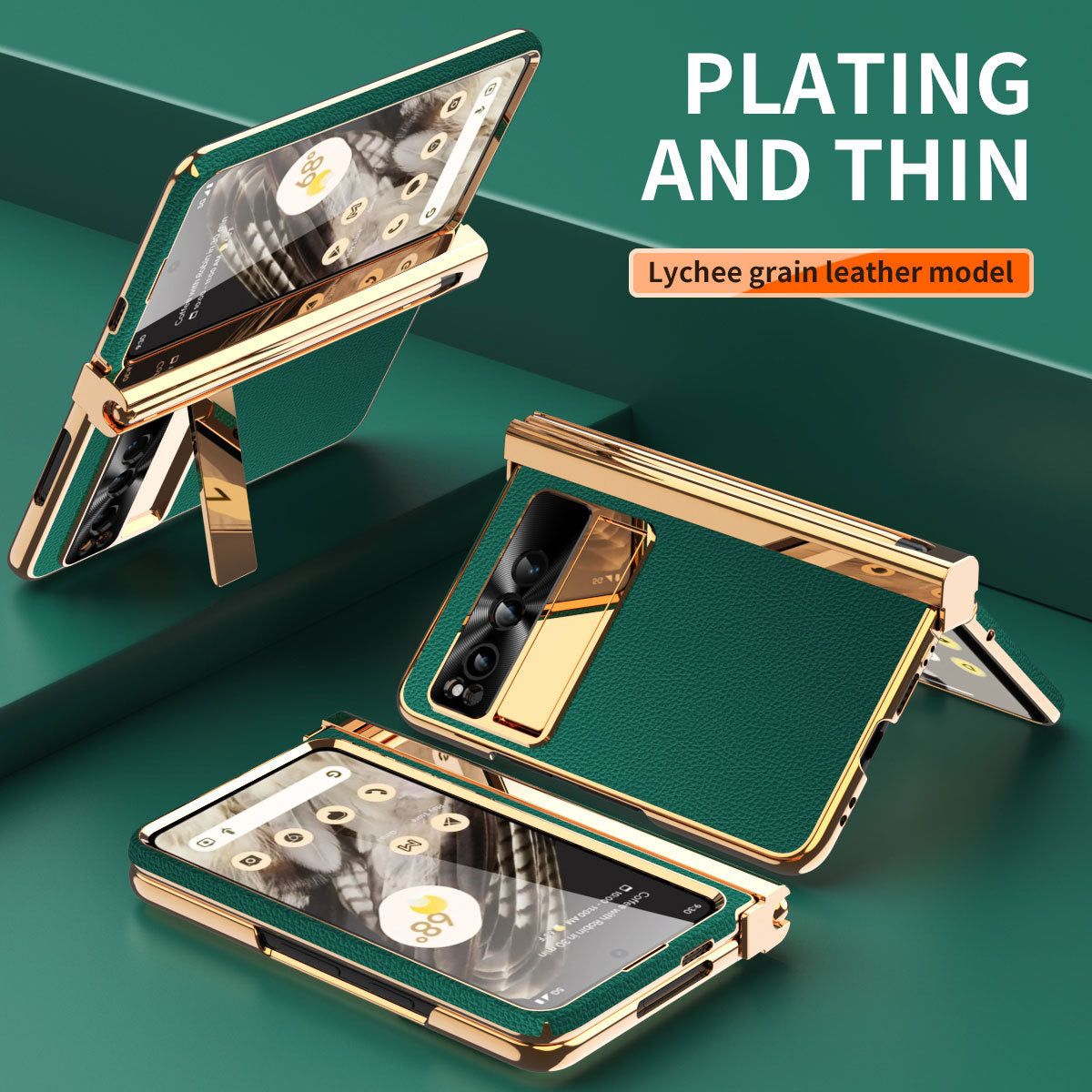 Electroplated Leather Google Pixel Fold Case with Dual Hinge Protective Screen Protector and Hidden Kickstand Pen Slot Free Stylus - mycasety2023 Mycasety