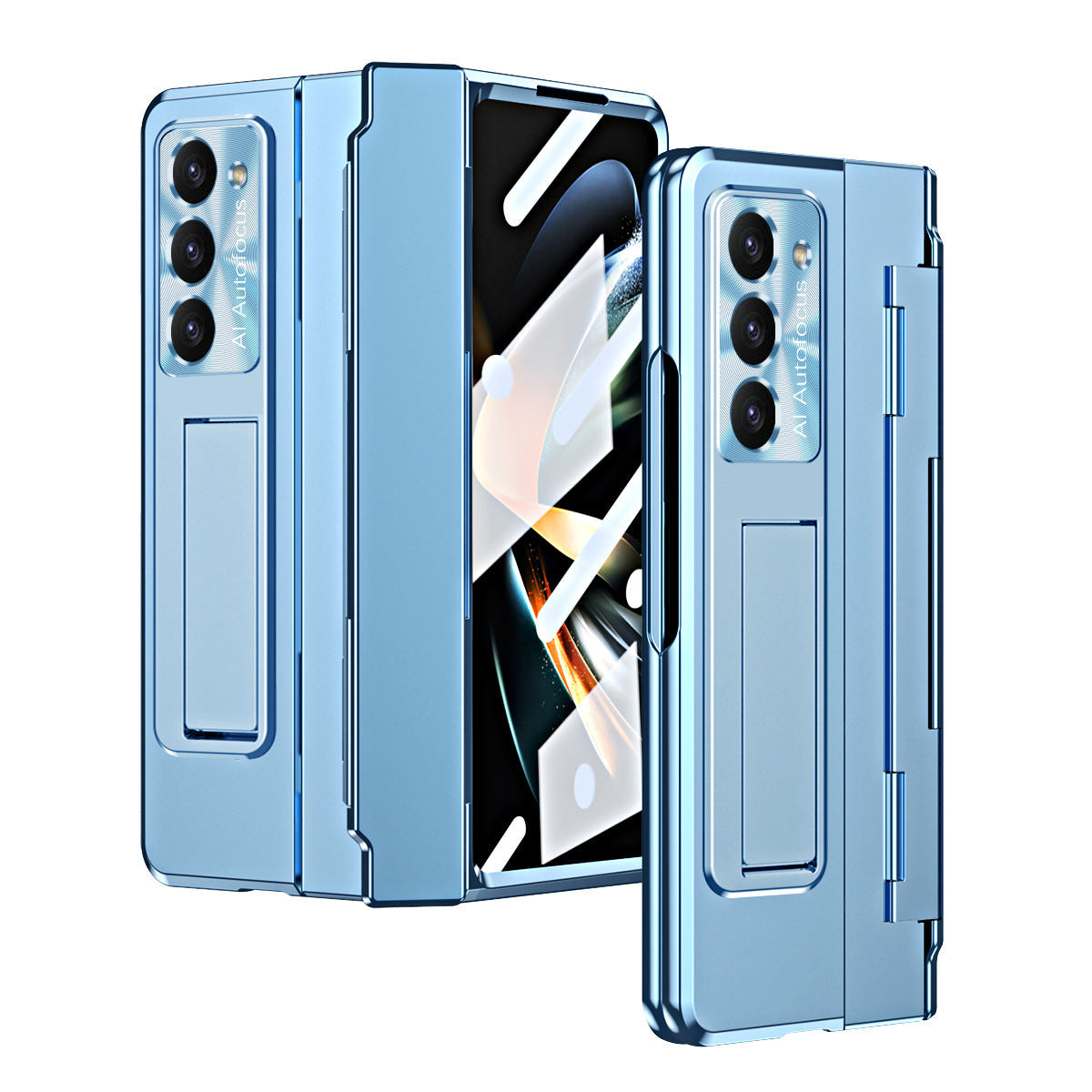 Plated Galaxy Z Fold5 Fold4 Fold3 Case with Front Screen Protector & Flat Hinge Protection & Hidden Stand - mycasety2023 Mycasety