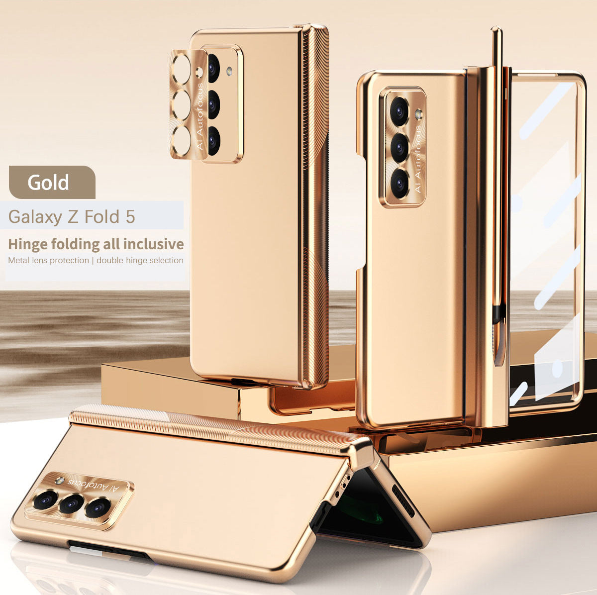 Electroplated Folding Case For Galaxy Z Fold5 Fold4 Fold3 With Double Hinge Protector and Free Stylus - mycasety2023 Mycasety