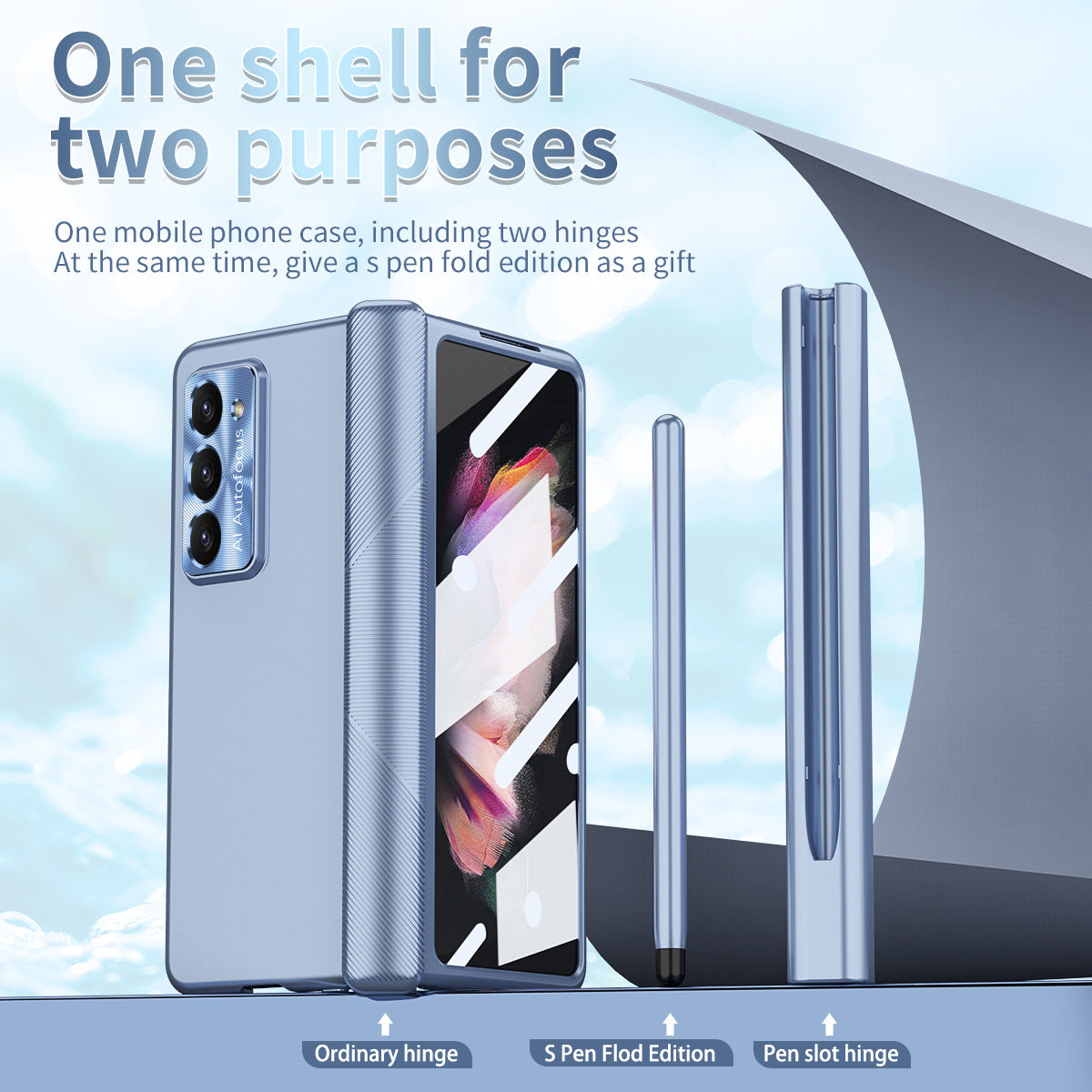 Electroplated Folding Case For Galaxy Z Fold5 Fold4 Fold3 With Double Hinge Protector and Free Stylus - mycasety2023 Mycasety