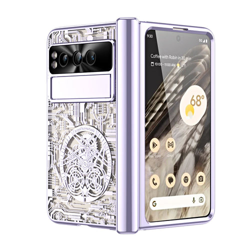 Electroplating Transparent Google Pixel Fold Case All-inclusive Drop-resistantCase with Hinge Protection Aand Kick-stand - mycasety2023 Mycasety