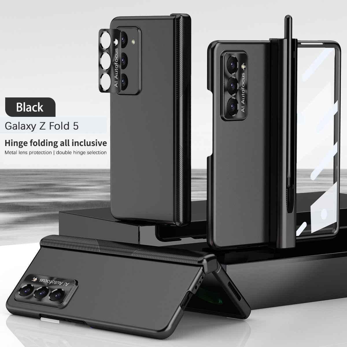 Electroplated Folding Case For Galaxy Z Fold5 Fold4 Fold3 With Double Hinge Protector and Free Stylus - mycasety2023 Mycasety