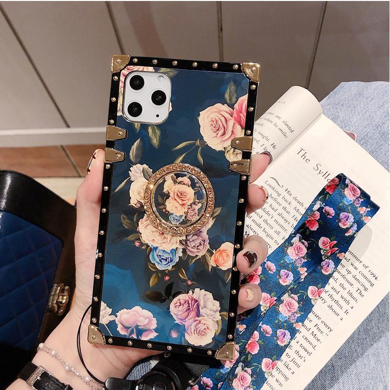 Stylish French Style Flower Lanyard Ring Phone Case for iPhone Samsung Huawei - {{ shop_name}} varyfun