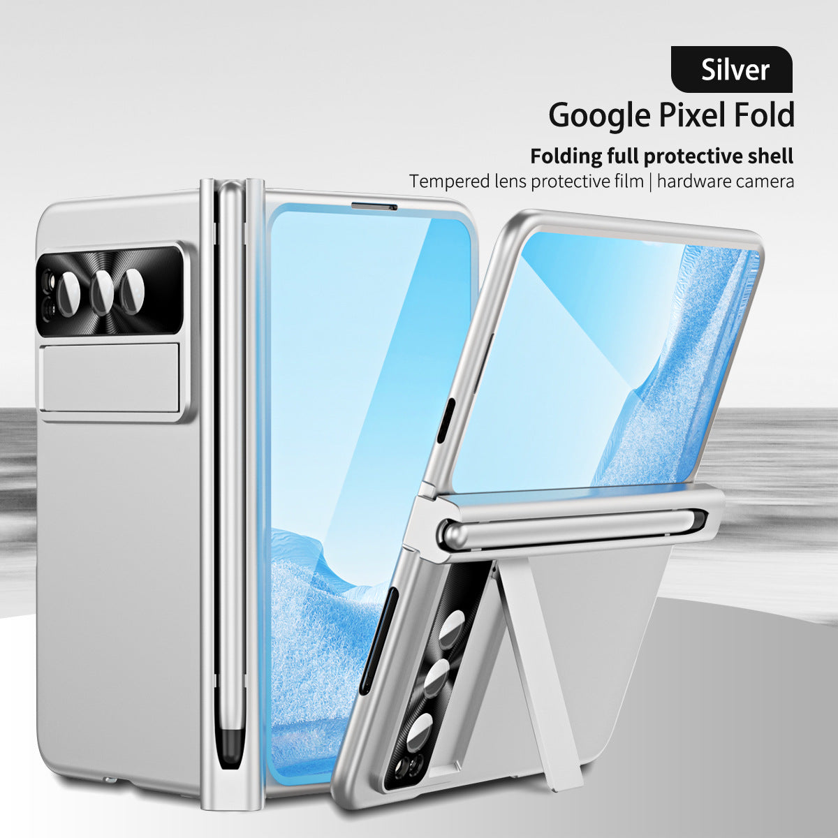 Slim Anodized Google Pixel Fold Case with Hinge Protective Screen Protector Pen Slot and Stylus - {{ shop_name}} varyfun