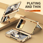 Electroplated Leather Google Pixel Fold Case with Dual Hinge Protective Screen Protector and Hidden Kickstand Pen Slot Free Stylus - mycasety2023 Mycasety