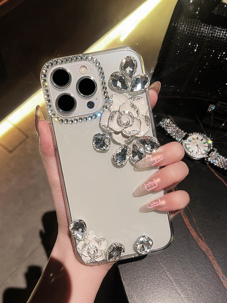 Luxury Camellia Diamond Transparent iPhone case - mycasety2023 Mycasety